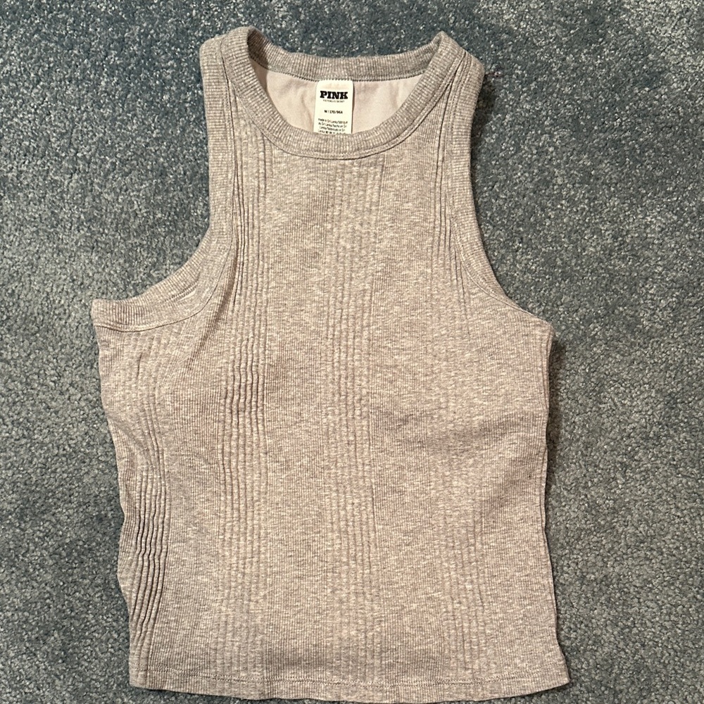 PINK Victoria's Secret Heathered Gray Ribbed Tank Top